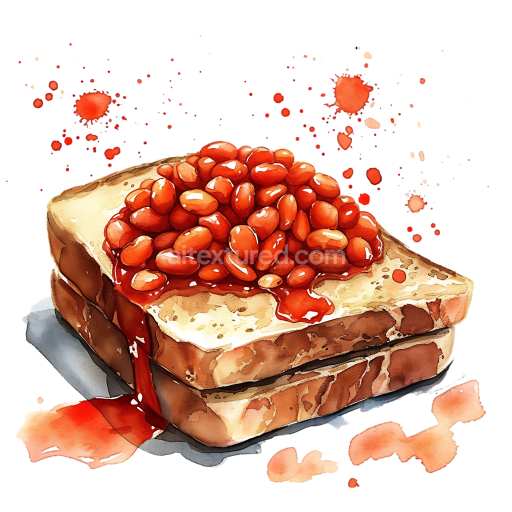 Watercolor Style Breakfast with Baked Beans on Whole Grain Toast