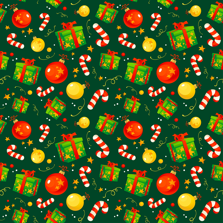 Christmas Pattern With Gifts, Candy Canes, Stars seamless PBR texture preview