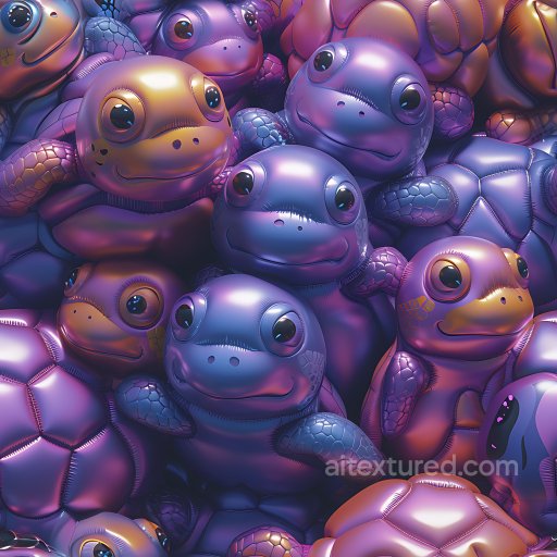 Inflated Vinyl Turtle Plush PBR Texture in Purple and Orange seamless Inflated PBR texture