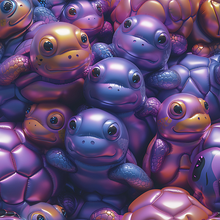 Inflated Vinyl with Colorful Turtle Pattern seamless PBR texture preview
