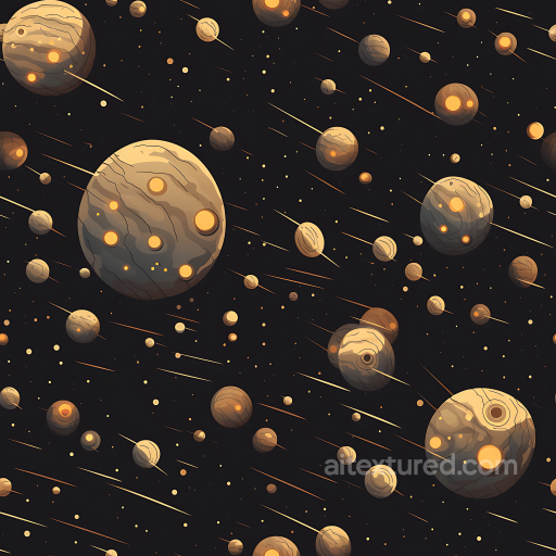 Space PBR Texture Featuring Stylized Cosmic Planets and Meteor Streaks seamless Star, space, planets PBR texture