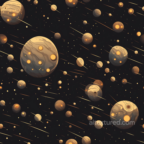 Space PBR Texture Featuring Stylized Cosmic Planets and Meteor Streaks Star, space, planets texture preview