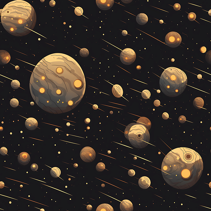 Space Featuring Stylized Cosmic Planets and Meteor Streaks seamless PBR texture preview