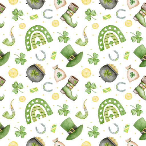 Pattern Bundle - Seamless 3D Pattern PBR Texture with St Patrick's Day Watercolor Motifs texture preview
