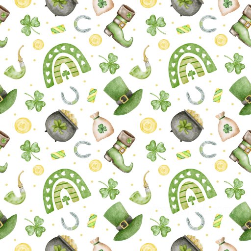 Pattern PBR Texture with St Patrick's Day Watercolor Motifs seamless Pattern Bundle PBR texture