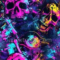 seamless Seamless 3D PBR texture of neon graffiti skulls with bright colors texture 8k free download PBR