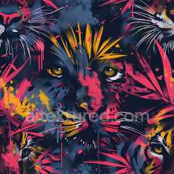 seamless Seamless 3D PBR Graffiti Texture Featuring Stylized Panther Faces in Vivid Colors texture 8k free download PBR
