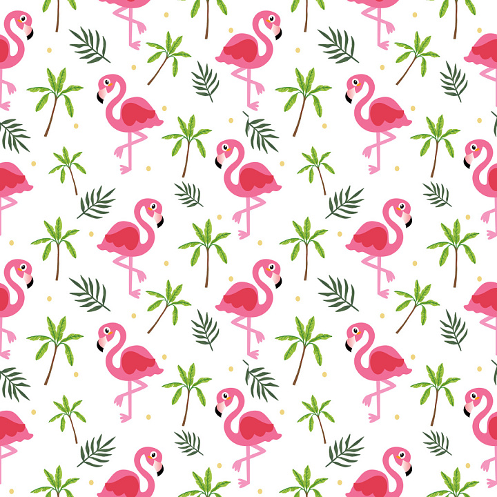 Pattern Featuring Playful Pink Flamingos and Tropical Leaves seamless PBR texture preview