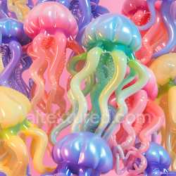 seamless Seamless 3D Inflated PBR Texture Featuring Glossy Multicolor Jellyfish Tentacles texture 8k free download PBR
