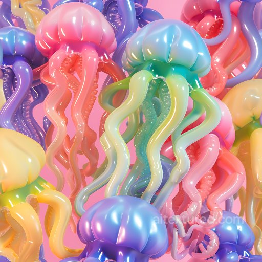 Inflated PBR Texture Featuring Glossy Multicolor Jellyfish Tentacles seamless Inflated PBR texture