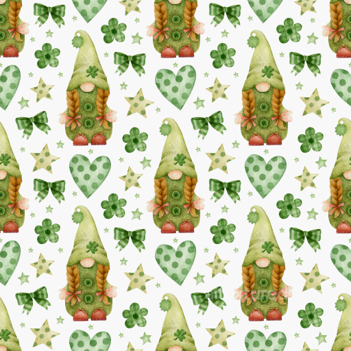 Seamless St Patrick Gnome-themed 3D PBR Fabric Texture with Patterned Hearts and Clovers seamless St patrick PBR texture
