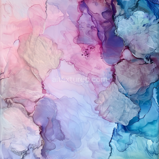 Seamless 3D Alcohol Ink PBR Texture with Pastel Pink and Blue Fluid Marbling