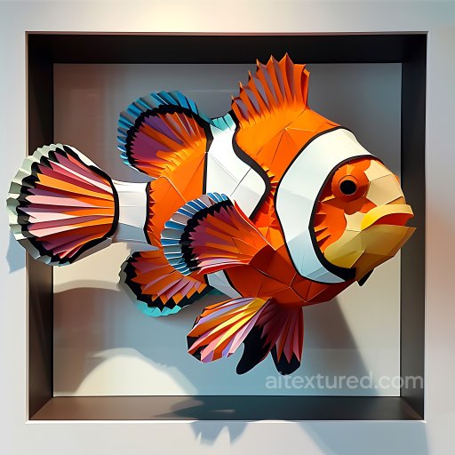 Animal - Seamless 3D PBR Texture Featuring Origami-Style Clown Fish Pattern with Bold Orange, Whit… texture preview