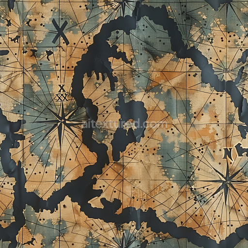Seamless 3D Vintage Nautical Camouflage PBR Texture with Chart and Compass Details