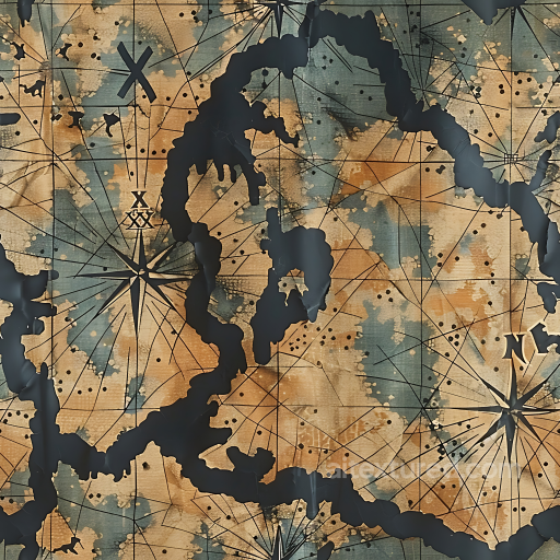 Vintage Nautical Camouflage PBR Texture with Chart and Compass Details seamless Color Camouflage PBR texture