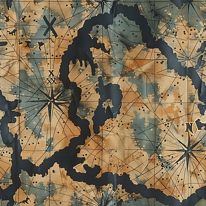 Vintage Nautical Camouflage with Chart and Compass Details seamless PBR texture preview