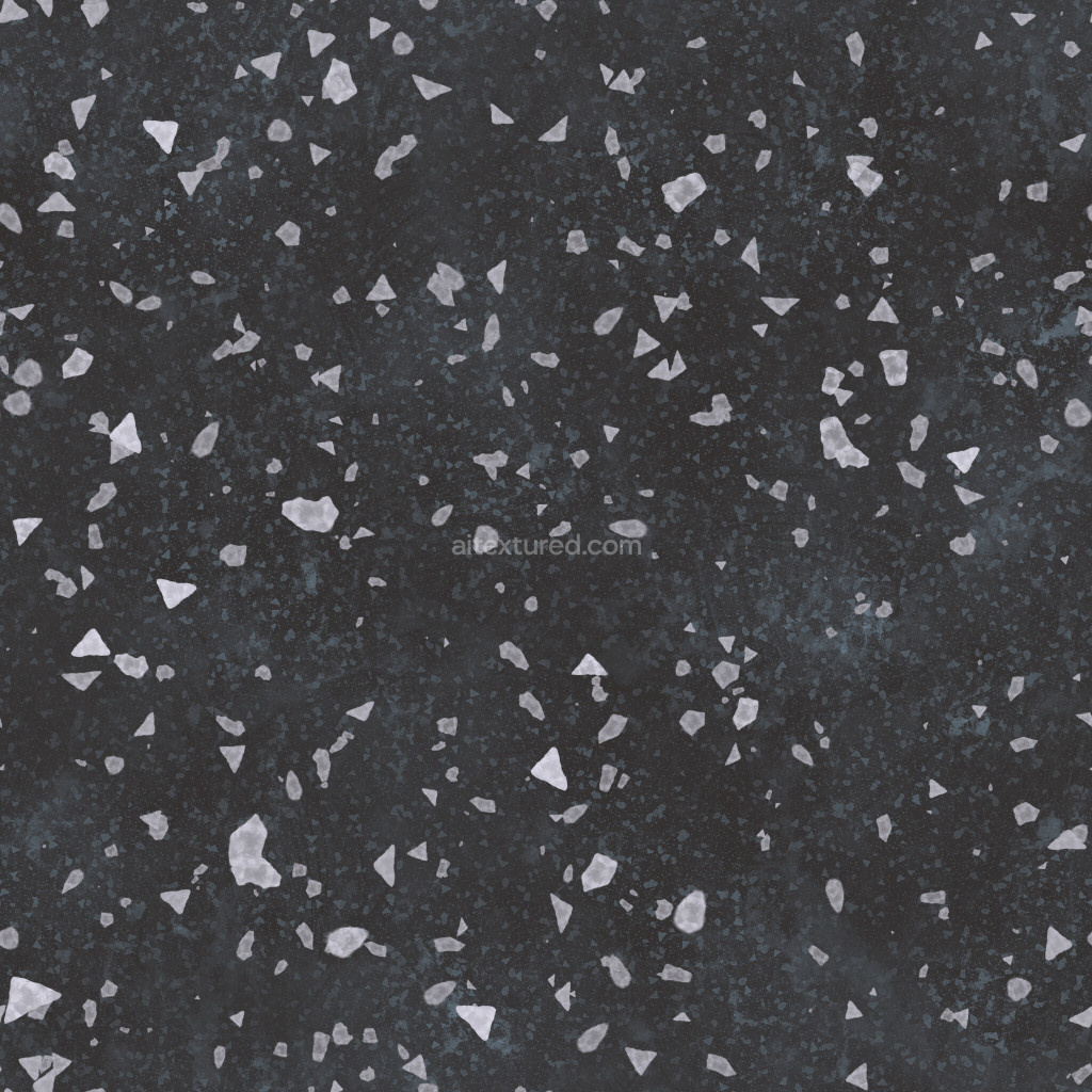 Seamless terrazzo PBR texture with dark background and light stones