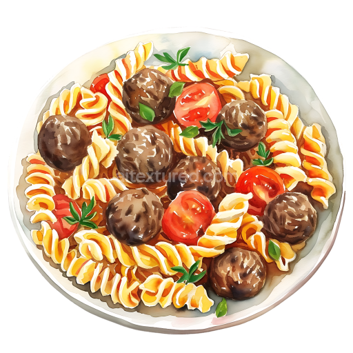 Watercolor Style Meatball Pasta Plate Illustration for Food Design