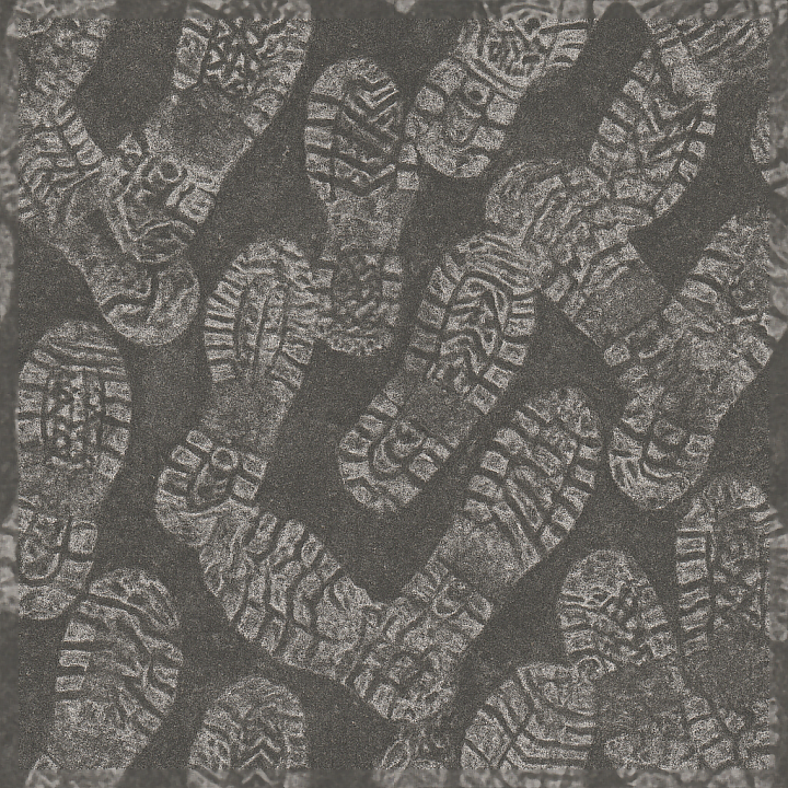 Of Overlapping Footprints On Asphalt Surface With Footprint Smudge seamless PBR texture preview