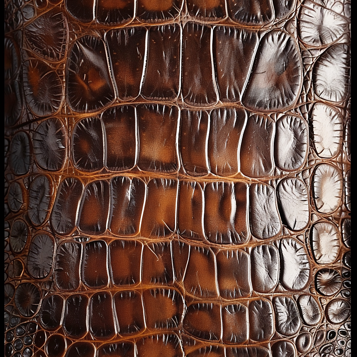 Glossy Crocodile Patterned Brown Leather with Wrinkles seamless PBR texture preview
