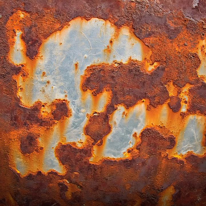 Rusted Metal with Cracked and Peeling Paint in Orange and Gray seamless PBR texture preview