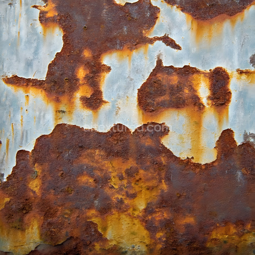 Seamless 3D Rusty Metal PBR Texture Featuring Cracked and Peeling Paint in Warm Orange and Cool Gray