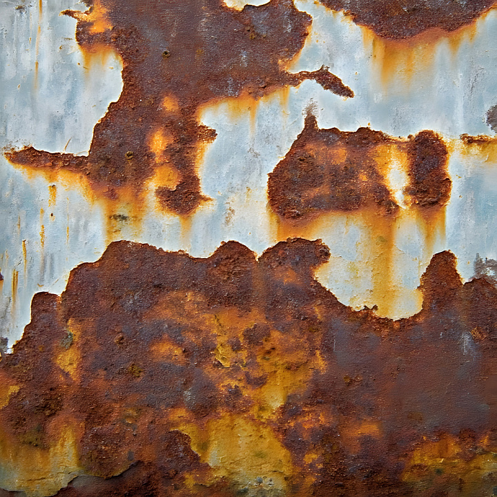 Rusty Metal Featuring Cracked and Peeling Paint in Warm Orange and Cool… seamless PBR texture preview