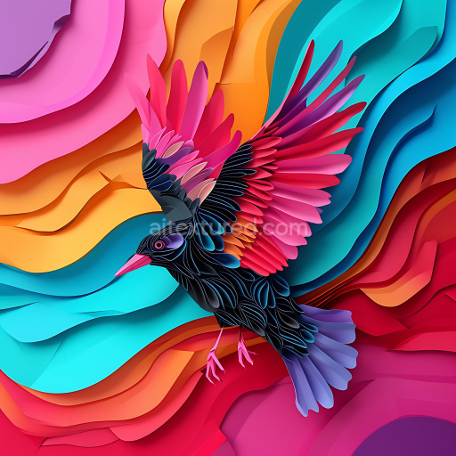 Seamless 3D PBR Texture Featuring Vibrant Origami-Style Bird Feathers and Colorful Layers