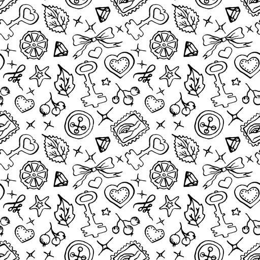 Seamless 3D PBR Texture with Hand-Drawn Black & White Objects Pattern