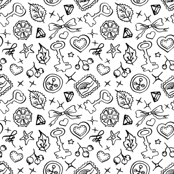 with Hand-Drawn Black & White Objects Pattern White & Black texture preview