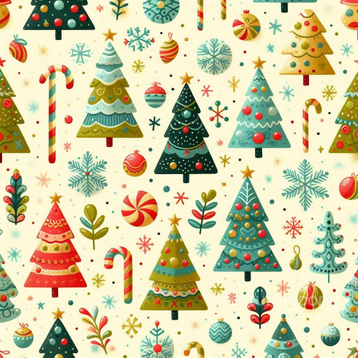 with Colorful Christmas Trees and Ornaments Pattern seamless All Christmas Digital paper PBR texture