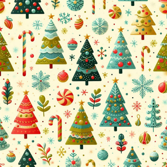 with Colorful Christmas Trees and Ornaments Pattern All Christmas Digital paper texture preview