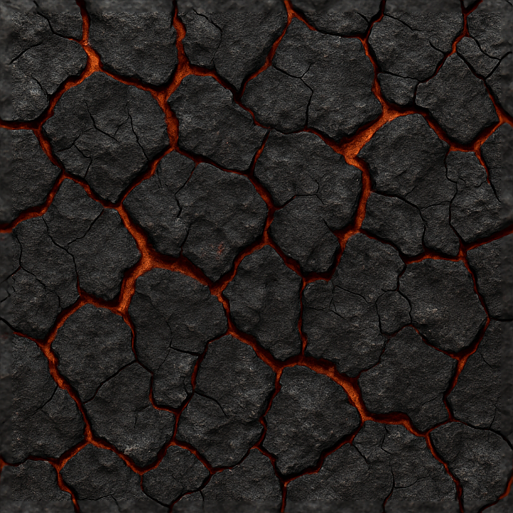 Fire Cracked Earth With Charred Cracks And Cinder Dust seamless PBR texture preview