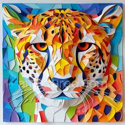 seamless Seamless 3D PBR Texture Featuring Stylized Origami Cheetah Face in Bold Colors texture 8k free download PBR