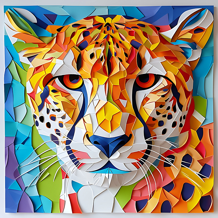 Featuring Stylized Origami Cheetah Face in Bold Colors seamless PBR texture preview