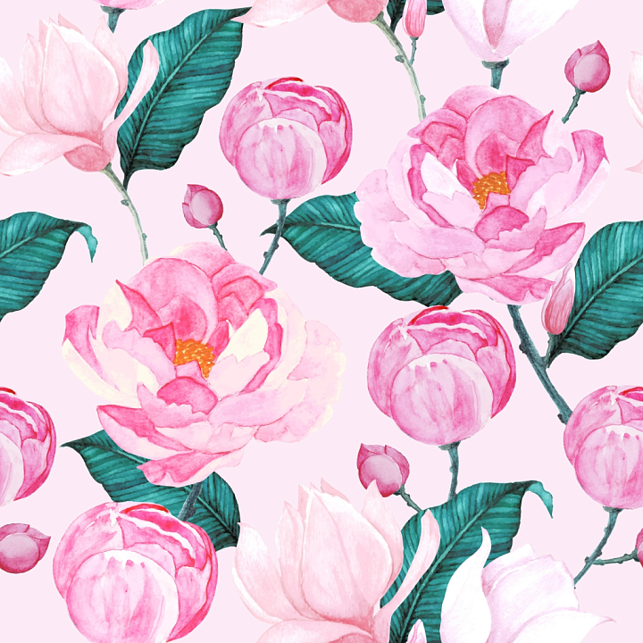 Pink Flower Fabric with Watercolor Style seamless PBR texture preview
