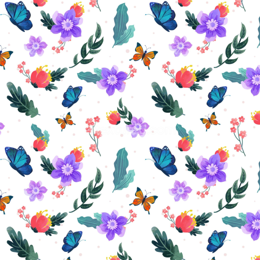 Seamless 3D PBR Watercolor Butterflies Floral Pattern Texture