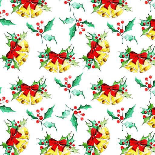 Seamless 3D PBR Christmas Watercolor Texture with Bells and Holly Pattern