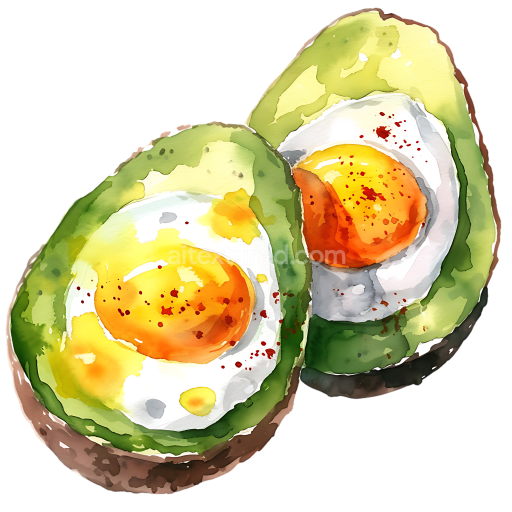 Watercolor Baked Avocado Eggs Breakfast Illustration with Vibrant Greens and Yellows
