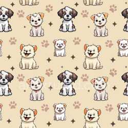 Pattern Bundle - Seamless 3D Pattern PBR Texture with Cute Cartoon Dog Motifs and Paw Prints on Soft Beige texture preview
