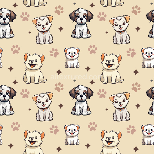 Pattern Bundle - Seamless 3D Pattern PBR Texture with Cute Cartoon Dog Motifs and Paw Prints on Soft Beige texture preview