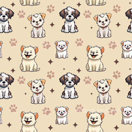 Pattern PBR Texture with Cute Cartoon Dog Motifs and Paw Prints on Soft Beige seamless Pattern Bundle PBR texture