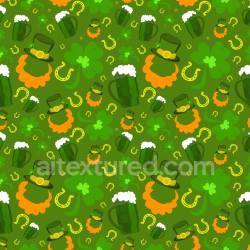 seamless Seamless 3D PBR St Patrick digital paper texture with shamrocks and leprechaun hats texture 8k free download PBR