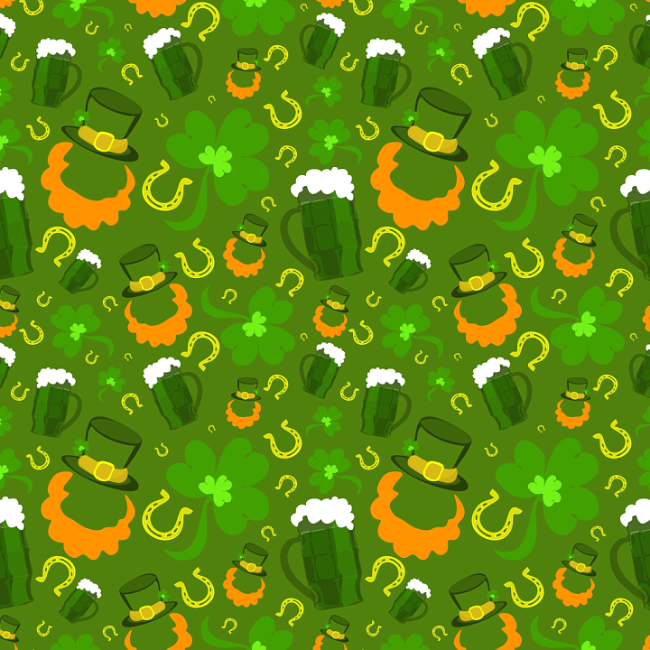 St Patrick Digital Paper With Shamrocks And Leprechaun Hats seamless PBR texture preview