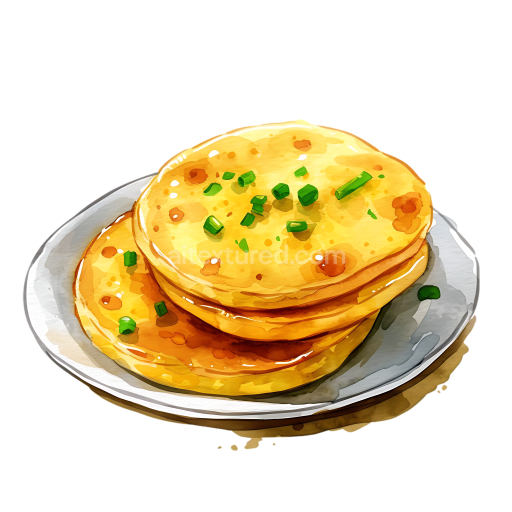 Breakfast Illustration of Paraguayan Chipa Guasu Corn Cakes on Plate