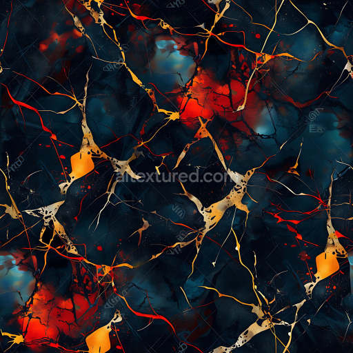 Seamless 3D cracked metallic PBR texture with fiery orange veins and dark base