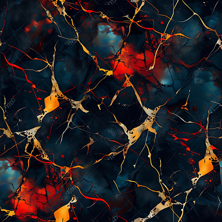 Cracked Metallic With Fiery Orange Veins And Dark Base seamless PBR texture preview