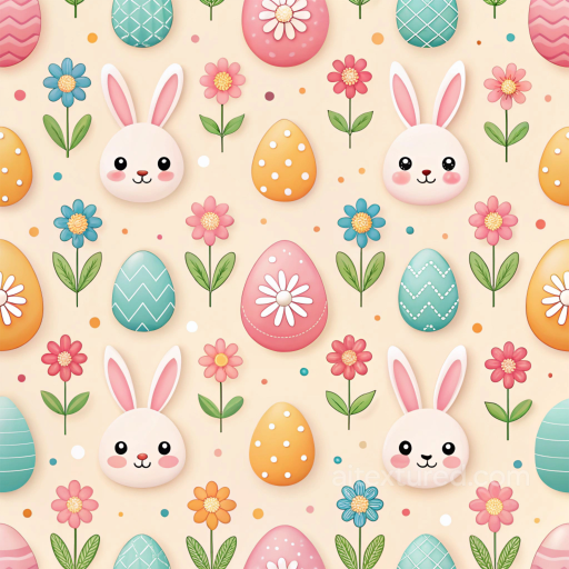 Easter Digital Paper Texture With Colorful Eggs And Bunny Faces seamless All Easter Digital paper PBR texture
