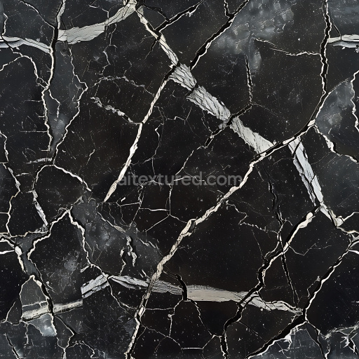 Preview — Seamless 3D PBR Cracked Black Marble Texture with Jagged White Fractures