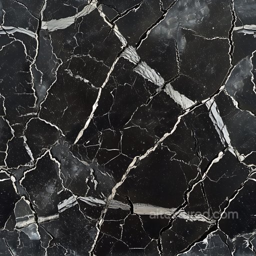 Cracked Black Marble Texture with Jagged White Fractures seamless Cracked & Holes PBR texture